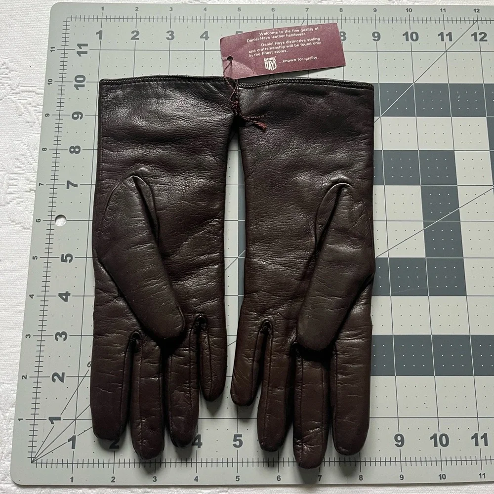 NWT Daniel Hays Brown Genuine Lambskin Rabbit Fur Lined Gloves SMALL Vintage